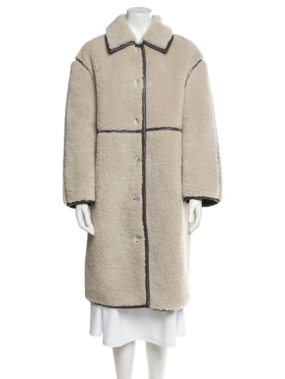 Something Navy Beige Cream Faux Shearling Teddy Coat with Contrast Trim